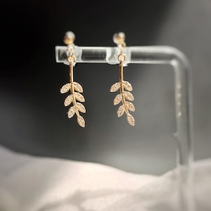 Leaf Clip On Invisible Clip On Nature Earring Gift For Her Leaf Drop Earring Korean Earring Valentines day