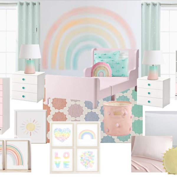 Girls Bedroom | Premade Girls Bedroom Design | Rainbow Girls Room | Girls Room