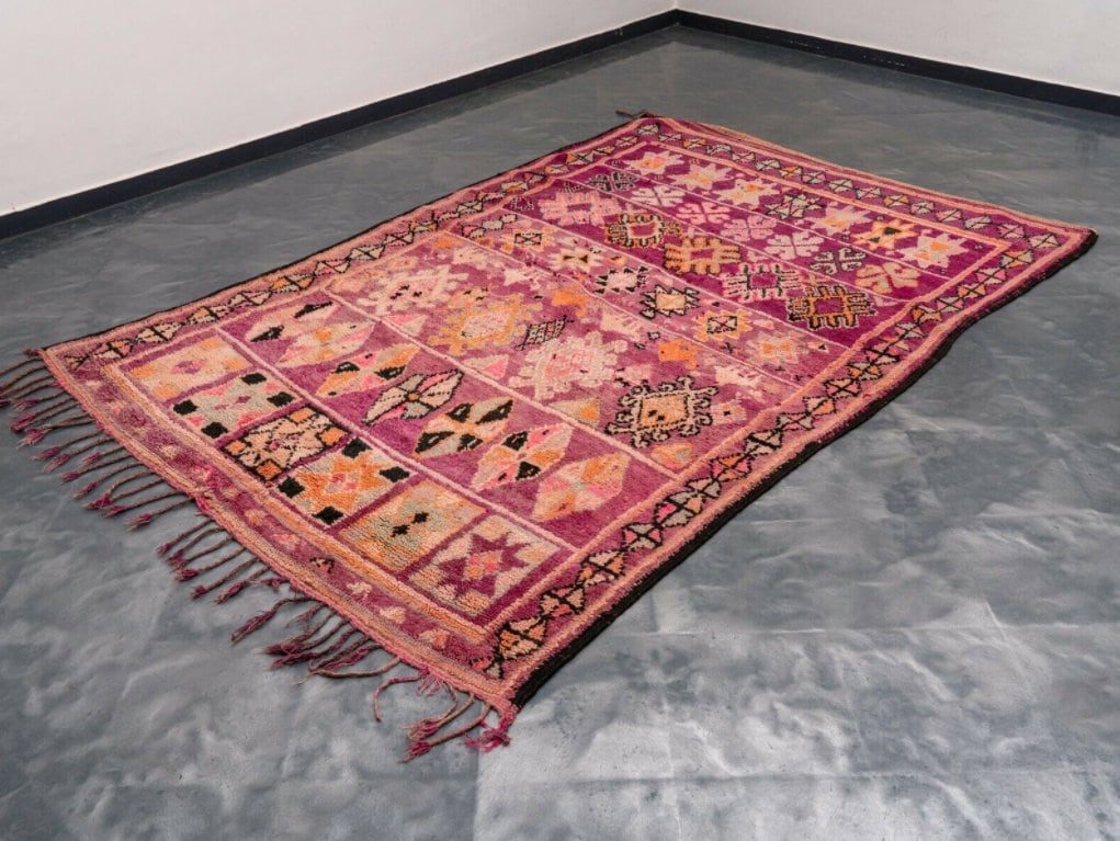 6×8 Large Purple Area Rug Moroccan Vintage Handmade Wool Boujaad Living Room