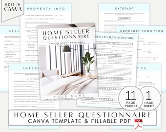 Real Estate Seller Questionnaire Packet, Pre-Market Listing Survey, Fillable PDF, Realtor Forms, Real Estate Marketing, Canva Template