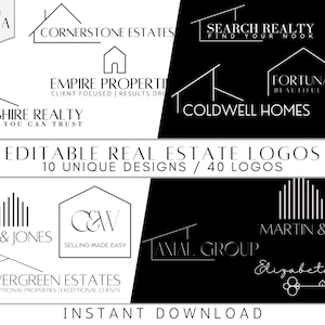 Modern Real Estate Logos, Editable Pre-made Realtor Logos, Canva Template, Realtor Branding, Ready to Use, DIY logo