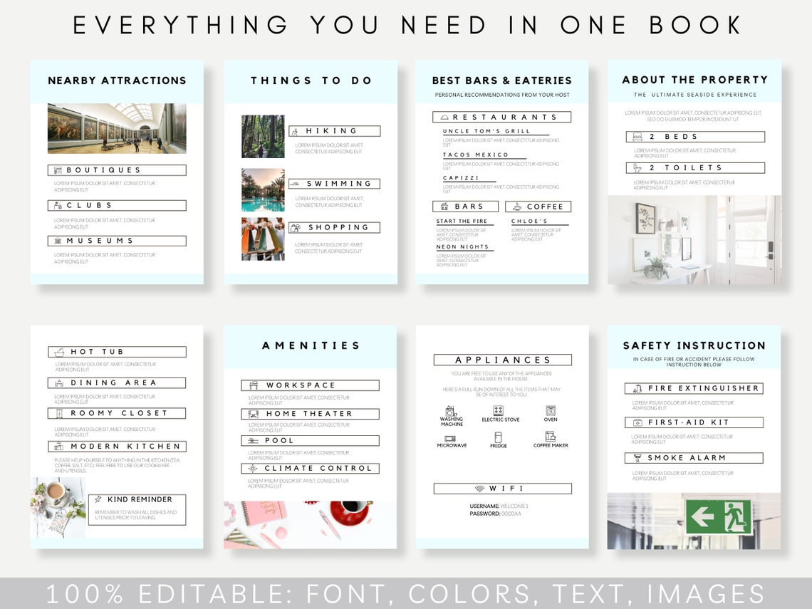 Airbnb House Manual Template, Airbnb Guest Book, Editable Canva Airbnb House Manual Template, Airbnb Guest Book, Editable Canva