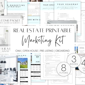 Real Estate PRINTABLE Marketing kit - Home Buyer Guide, Pre-Listing, CMA, Open House Sign In, Feedback, Real Estate Template, Canva template