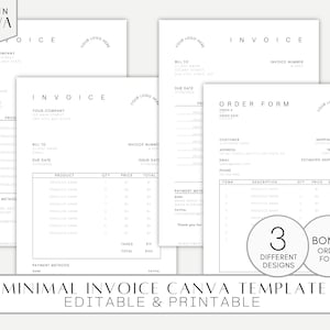Minimal Invoice Template, Simple Digital Invoice, Printable Invoice Form, Editable Canva, Business Invoice, Order Form