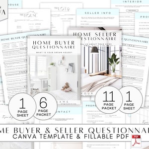 Real Estate Questionnaire Bundle, Home Buyers & Home Sellers, Fillable PDF, Realtor Forms, Real Estate Marketing, Canva Template