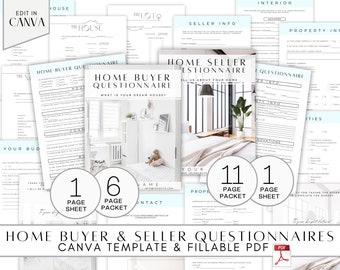 Real Estate Questionnaire Bundle, Home Buyers & Home Sellers, Fillable PDF, Realtor Forms, Real Estate Marketing, Canva Template