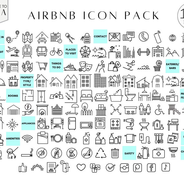Airbnb Icons for Welcome Book, House Host Manual, Vacation Rental, Instagram Highlight Icons, Social Media