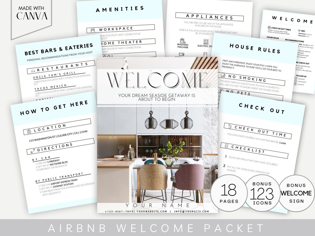 Airbnb House Manual Template, Airbnb Guest Book, Editable Canva ...