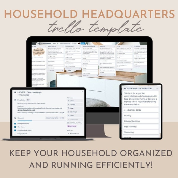 Household Headquarters Trello Template, Digital Family Planner, Family chores & to-do-list, Family Calendar