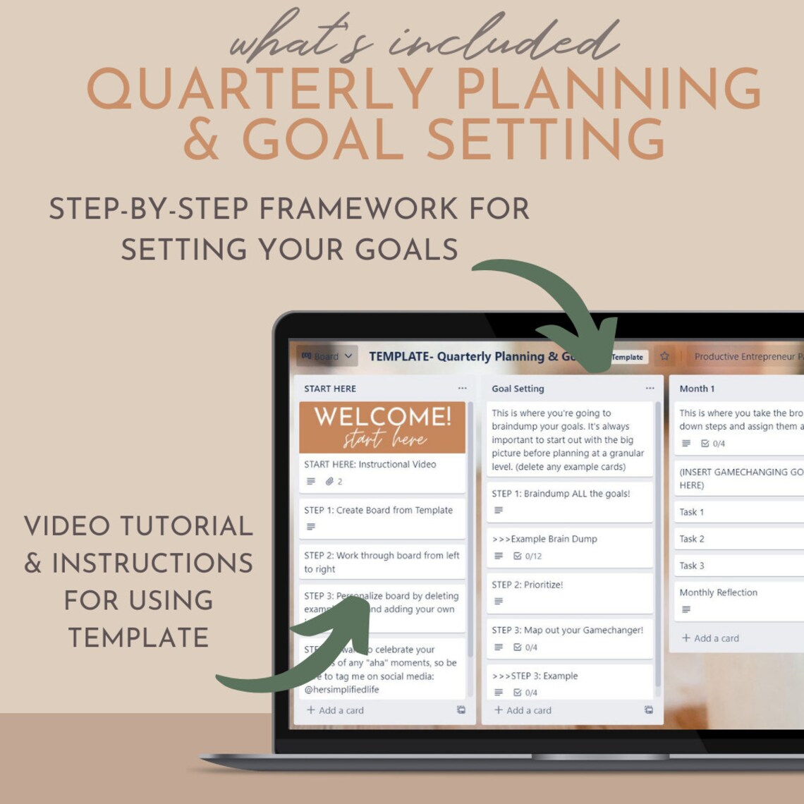 Quarterly Planning & Goal Setting Trello Template 90day Etsy