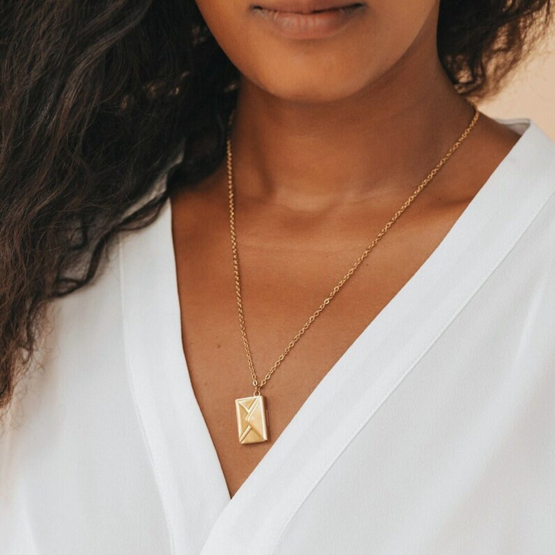 Engraved Envelope Necklace Custom Envelope Locket Gold Etsy