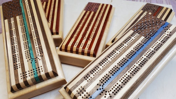 American flag Cribbage Board with storage