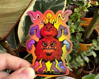 Big Red 54 x 76mm Funny Glossy Holographic Die Cut Sticker - Weird Art Illustration