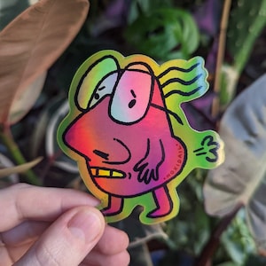 Nervous Toots 74 x 76mm Funny Glossy Holographic Die Cut Sticker - Weird Fart Illustration