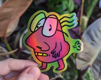 Nervous Toots 74 x 76mm Funny Glossy Holographic Die Cut Sticker - Weird Fart Illustration