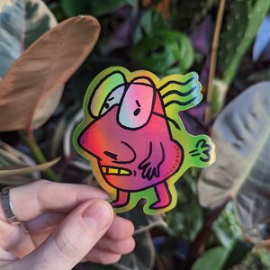 Nervous Toots 74 x 76mm Funny Glossy Holographic Die Cut Sticker Weird Fart Illustration image 3