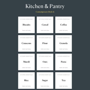 Contemporary Kitchen and Pantry Labels - Personalise Customise - Waterproof labels - Gluten, Coffees, Teas, Nuts, Pastas, Oils & Vinegars