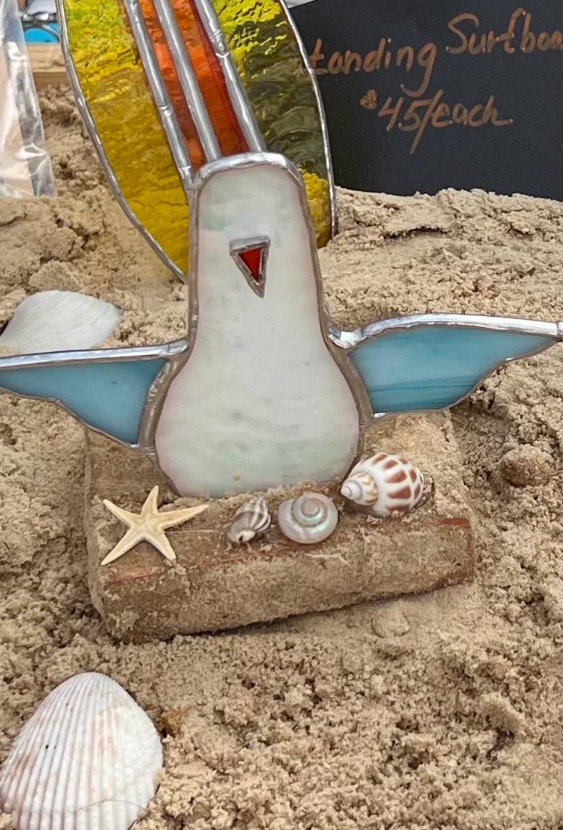 Stained Glass Seabird on Driftwood Etsy