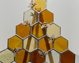 Triangle large cell  1 .5 inch beehives, Bee Window Decor, Honeycomb, Beehive, Bee Decorations, Beehive Suncatcher, Honeycomb with Bee