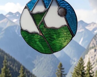 Moon over the Yellowstone Mountains, Suncatcher,Yellowstone Mountains Suncatcher, Mountains Suncatcher,  Lightcatcher, Moon and Mountains