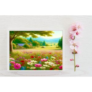 Flower Garden | Wall Art | Large Printable Download | 24x36 Inches Landscape | Digital Art Painting