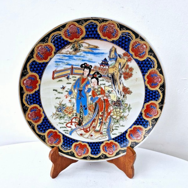 Ancienne assiette décorative porcelaine peinte à la main peinture cloisonnée