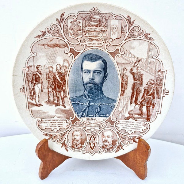 Assiette ancienne en faïence Sarreguemines Nicolas II assiette parlante Histoire