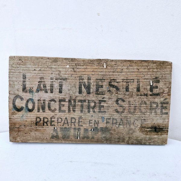 Plaque de caisse ancienne en bois Lait Nestlé concentré sucré décoration made in France