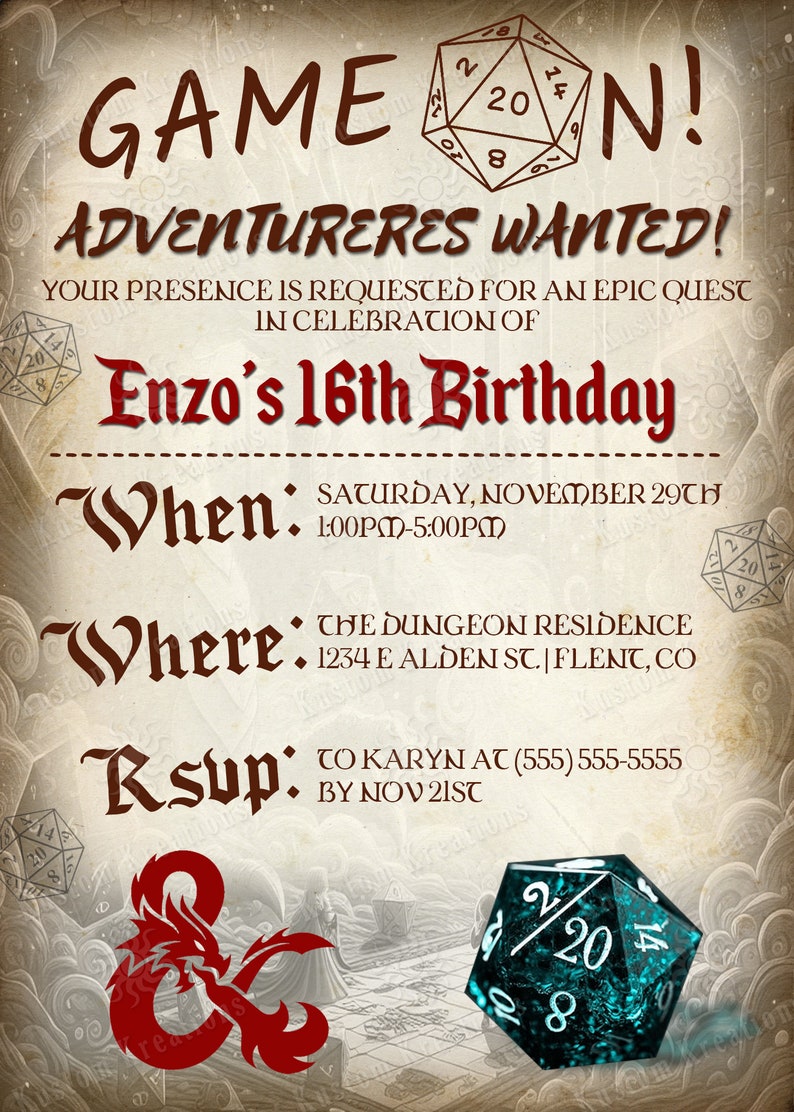 Dungeons and Dragons DND Birthday Invitation - Etsy