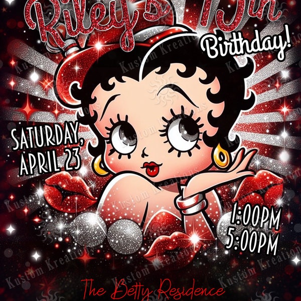 Betty Boop Red, Black and White Birthday Invitation