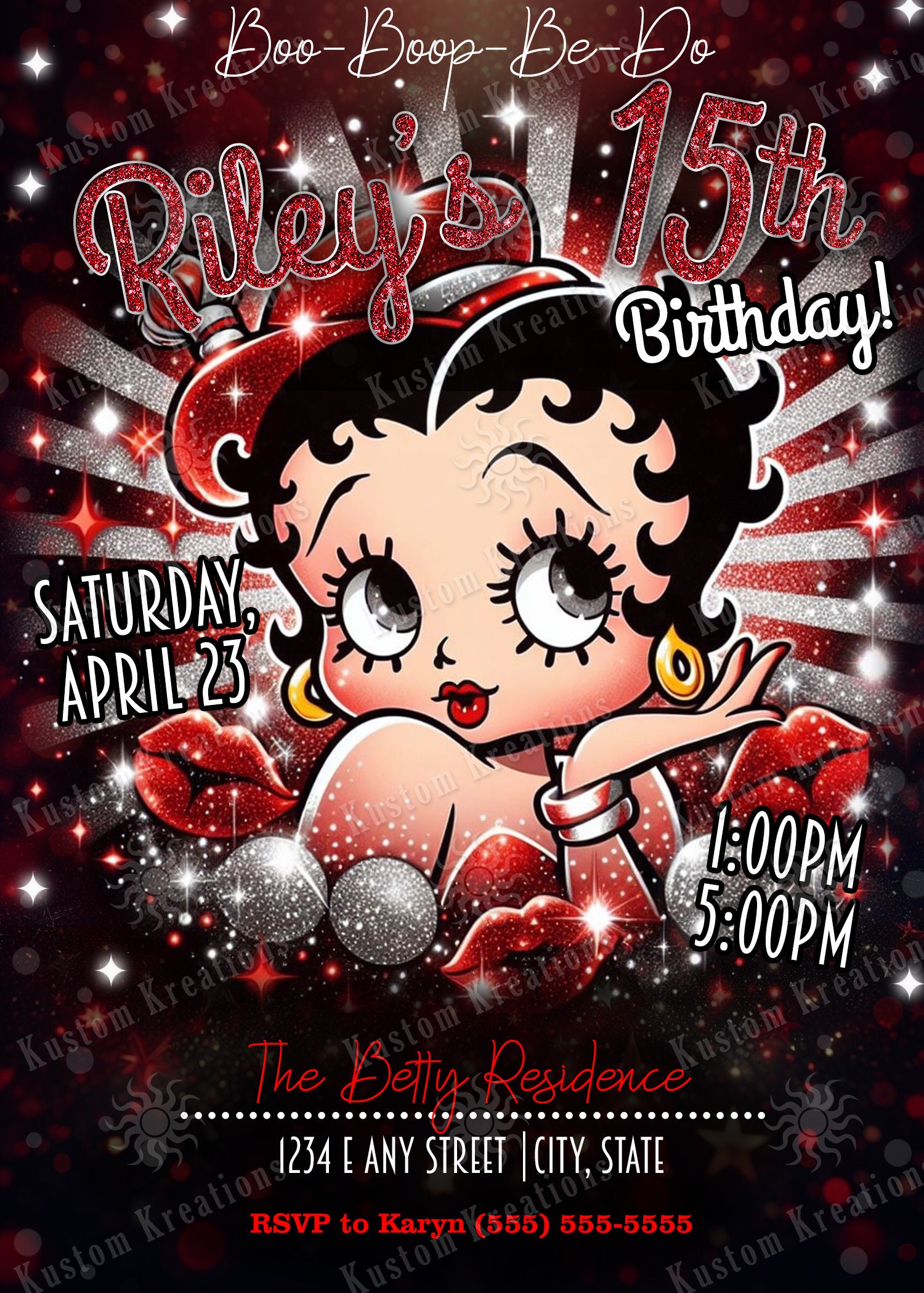 Betty Boop Red, Black and White Birthday Invitation - Etsy