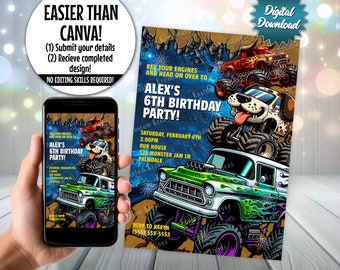 Monster Truck Jam-verjaardagsuitnodiging 5 inch