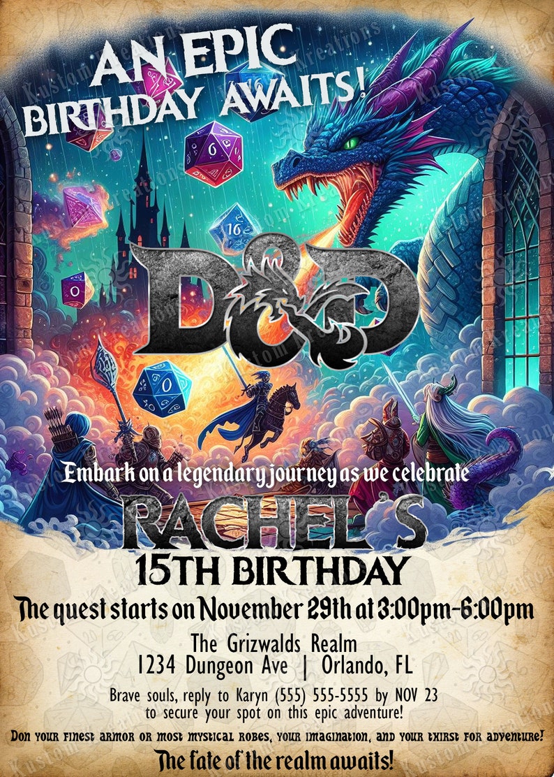 Dungeons and Dragons DND 2 Birthday Invitation - Etsy