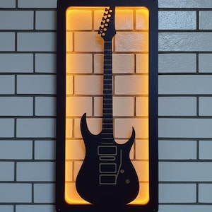 GITAAR LED DECOR Wanddecoratie – Houten Rock-'n-Roll Decoratie met Oranje Achtergrondverlichting | Gitaarlamp voor Muziekliefhebbers, Cadeaus voor Mannen