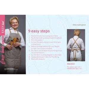 Modello di cucito per grembiule con schiena incrociata, PDF unisex, 3 taglie incluse, pacchetto di download digitale