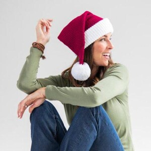 Patrón de crochet para gorro de Papá Noel de Navidad, gorro de Papá Noel de tamaño familiar, descarga digital en PDF, proyecto navideño fácil