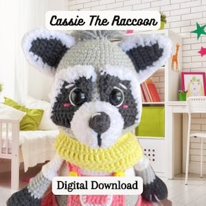 Cassie the Raccoon Crochet Pattern, Amigurumi, Digital Download PDF, Raccoon plush pattern, Crochet raccoon design, Animal crochet toy,