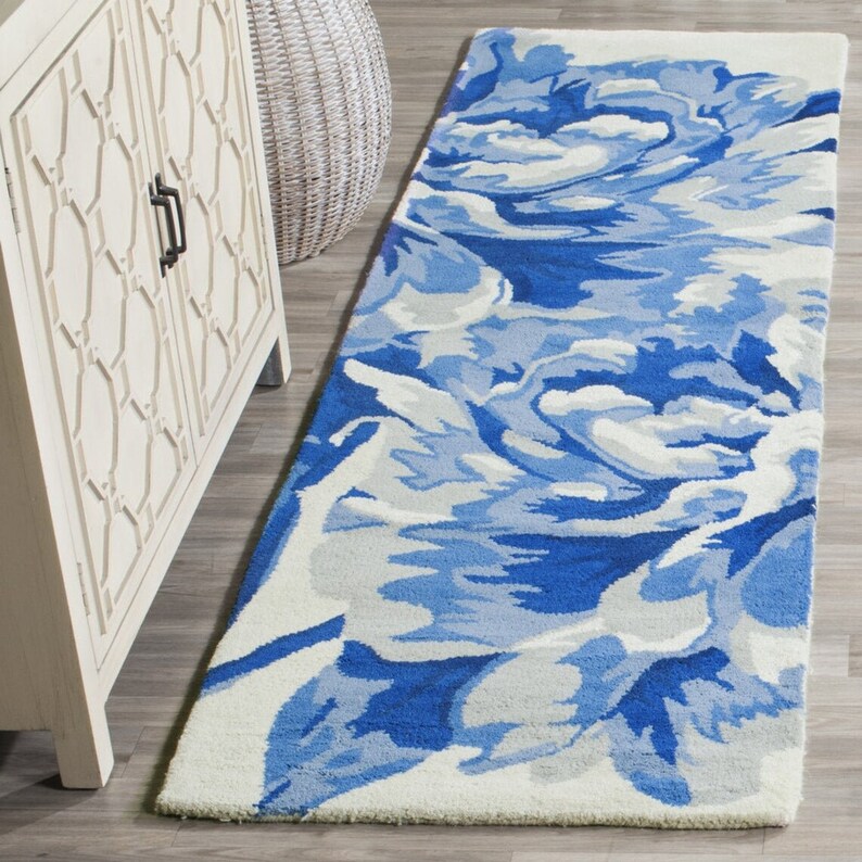 Blue Floral Rug Area Rugs 8x10 9x12 Cream Blue Rugs Flower Etsy