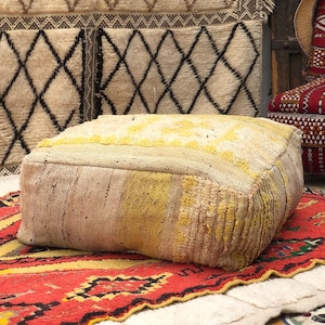 moroccan ottoman pouf, zafu meditation cushion, vintage footstool cover