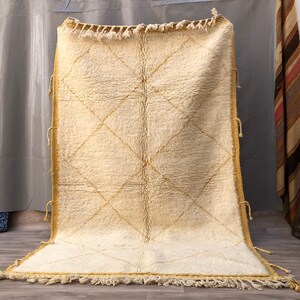 Yellow Moroccan Rug, Handmade Woolen Rug , Beni Ourain Rugs , 5x8 feet