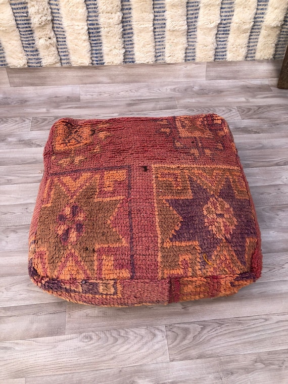 レッドキリムプーフ、モロッコフロアクッション、オットマンフロア