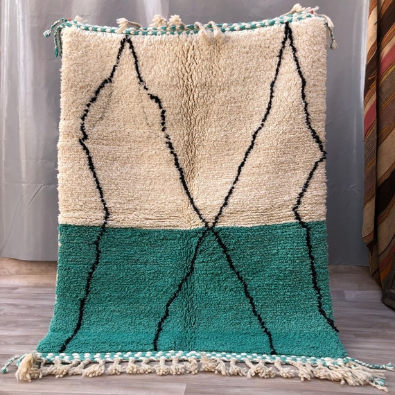 Blue and White Moroccan Rug Handmade Woolen Rug Beni Ourain Etsy