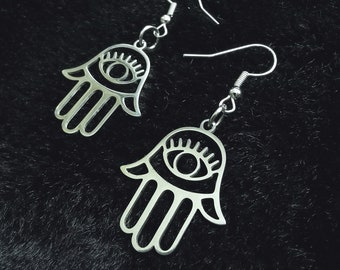 Hamsa Hand Evil Eye Stainless Steel Earrings: Bohemian Jewelry