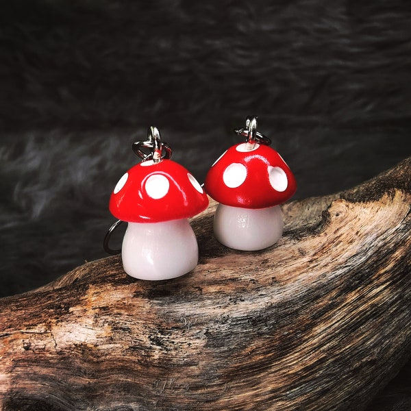 Miniature mushroom earrings cottagecore minimalist jewelry resin kawaii cute handmade gift unique hypoallergenic fairy quirky amanita custom