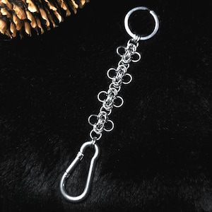 Stainless Steel Chainmaille Keychain: Gothic Punk Carabiner Clip, Statement Handmade Accessory, bag charm gift, Unique fantasy jewelry