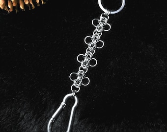 Stainless Steel Chainmaille Keychain: Gothic Punk Carabiner Clip, Statement Handmade Accessory, bag charm gift, Unique fantasy jewelry