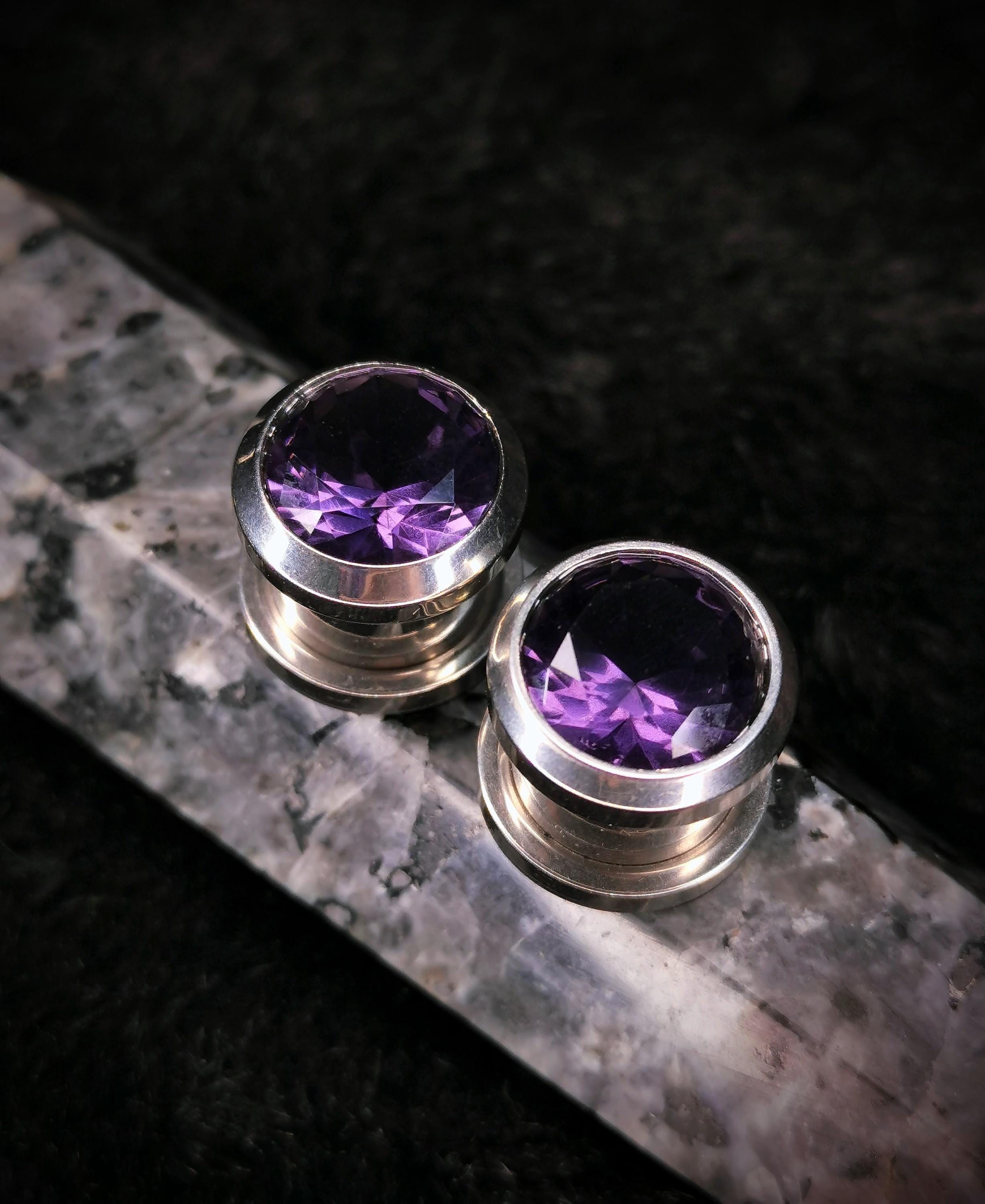 Zircon Crystal Ear Gauges: Surgical Steel Threaded Tunnels