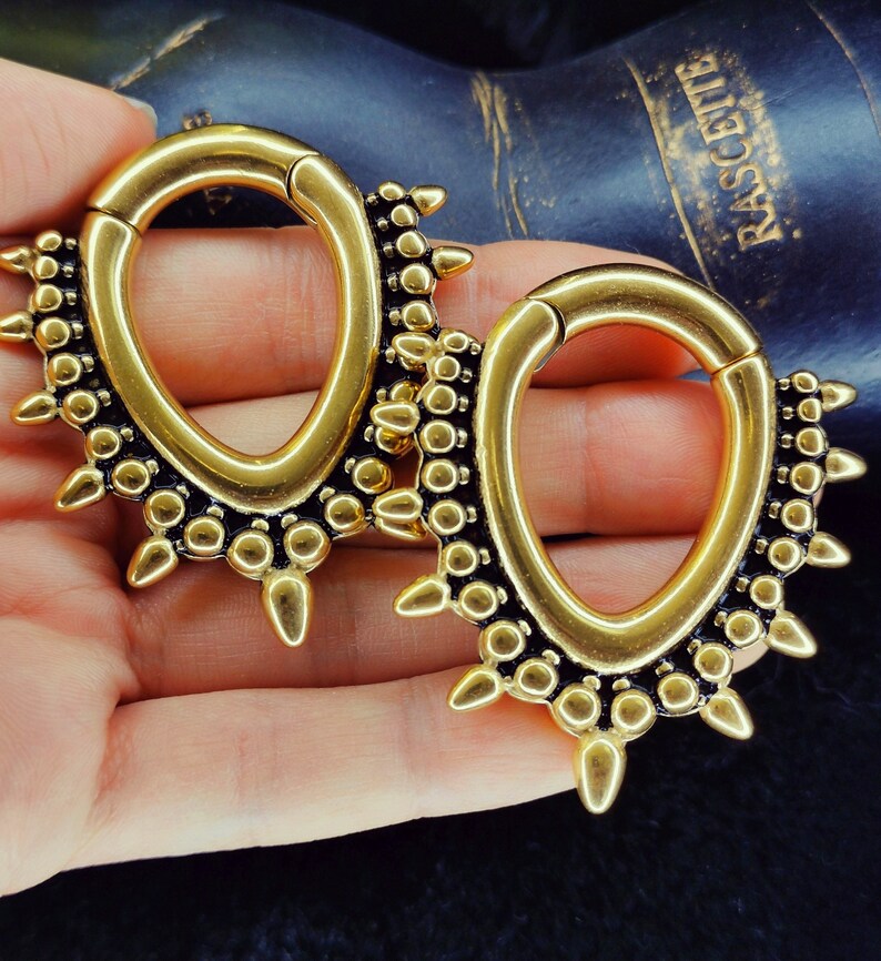 2g Ornate Gold Mandala Drop Weights Ear Gauges Unique Punk Hangers