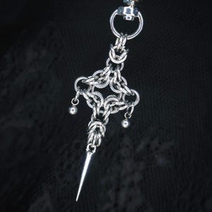 Gothic Spiked Chainmail Bag Charm: Punk Keychain Accessory, Unique statement gift, Handmade dangle chain, Minimalist fantasy jewelry