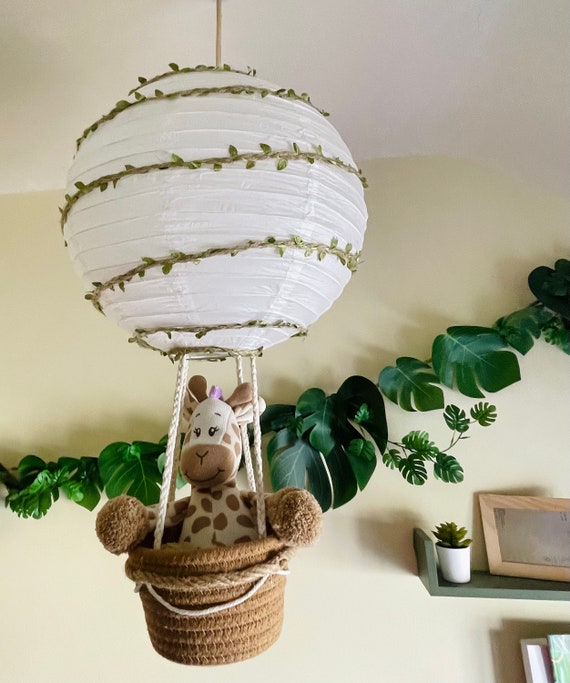 Handmade Jungle safari hot air balloon nursery decor lampshade 60cm 42cm height giraffe toy not included